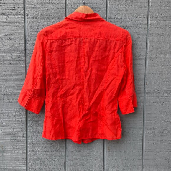 MaxMara Weekend 100% Linen Button Down Blouse sz S/M Orange Beach Quiet Luxury - Picture 5 of 10